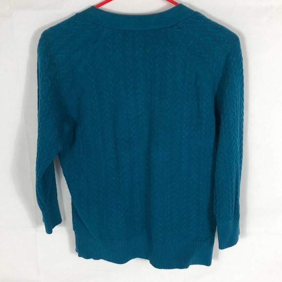 Talbots Petites Sweater Teal Womens Medium Cardigan Pima Cotton Button Up - Picture 7 of 11